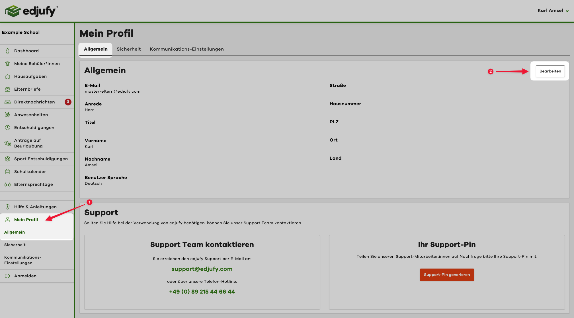 Mein Profil aufrufen und bearbeiten