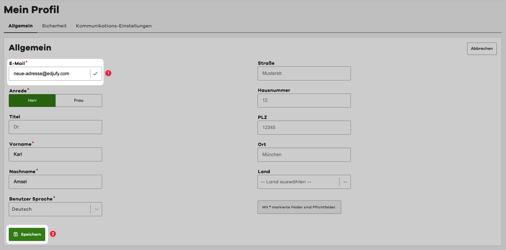 E-Mail Adresse aktualisieren